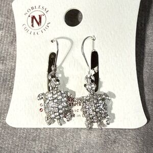 Noblesse Collection Turtle Earrings Silver tone White Crystal